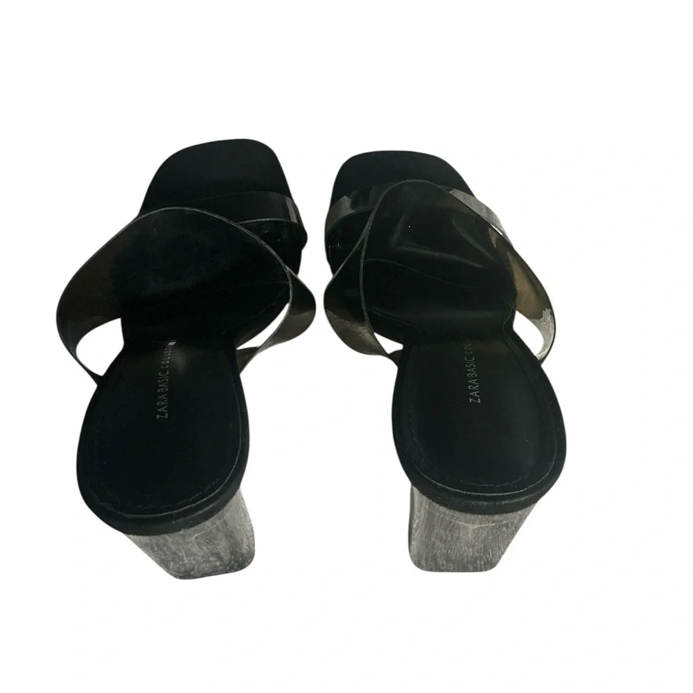 Zara Black Transparent Square Toes Vinyl Straps Square Sandals Size 39 US 8.5 - Picture 5 of 11